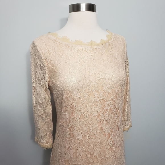 Lush Small Cream Eyelash Lace Three Quarter Sleeve Shift Dress - Picture 6 of 9